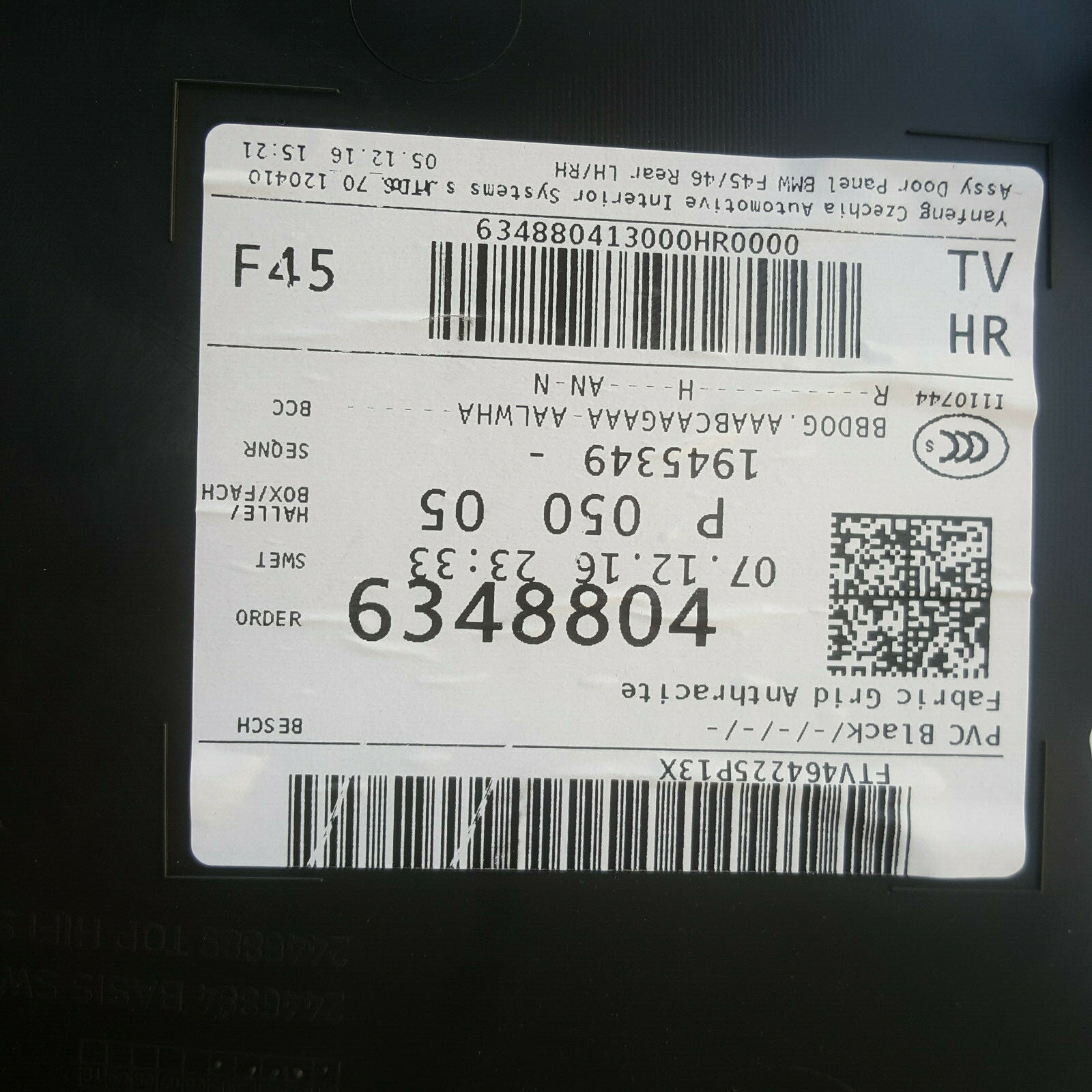 BMW F45 Tür Verkleidung HINTEN RECHTS Stoff Grid Anthrazit Lichtpaket ABHOLUNG 