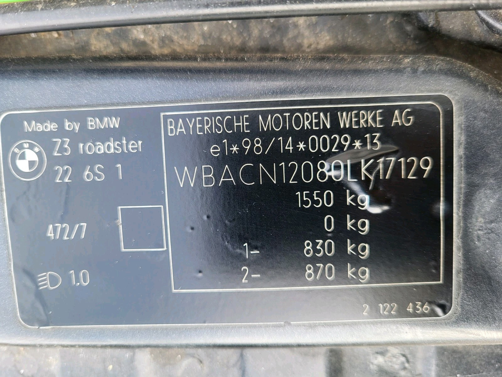 BMW Z3 Roadster Heckklappe Heckdeckel Kofferraum Deckel Sterling Grau ABHOLUNG