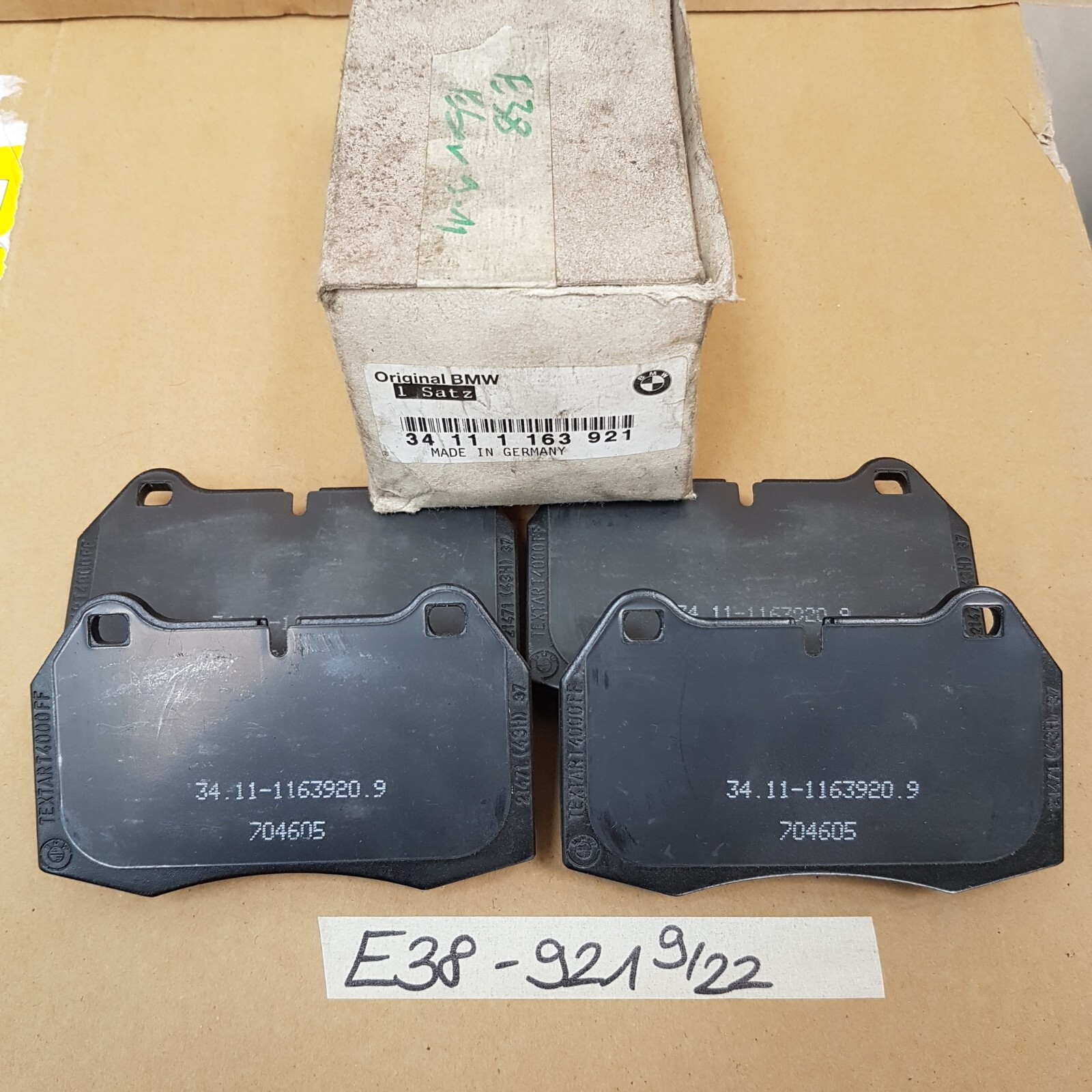 BMW 7er E38 Bremsbeläge 1163921 Satz Bremsbeläge vorne Brems Klötze asbestfrei